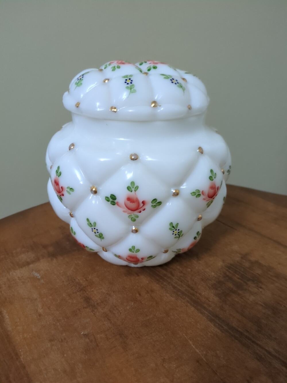 Vintage Consolidated Glass Company Con Cora Tufted Milk Glass Cookie Biscuit Jar